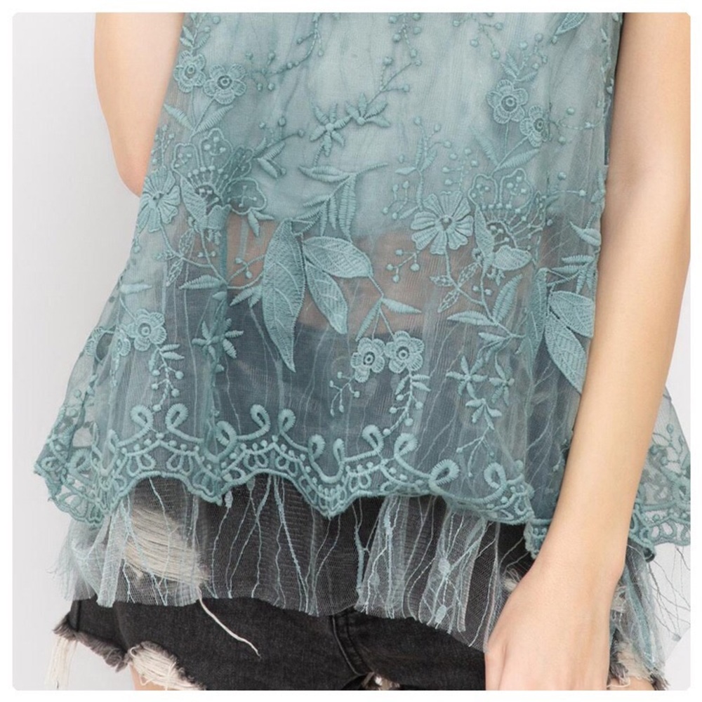 Tiffany Blue Sage Tulle Tunic - Picture 3 of 8